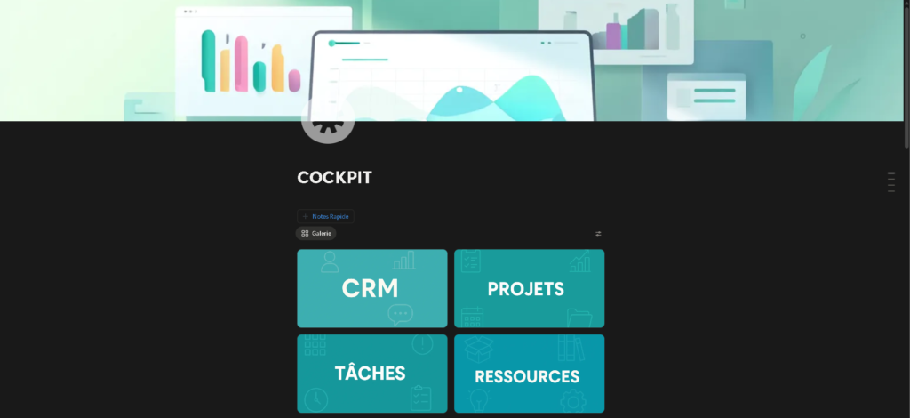 espace de travail Notion, page d'accueil Notion, organisation Notion